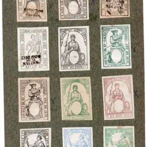 NUM008 LOTE DE 12 SELLOS FISCALES. ESPAÑA. DE 1869 A 1871 Precio Reducido