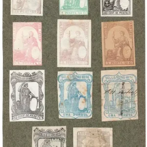 NUM009 LOTE DE 11SELLOS FISCALES. ESPAÑA. DE 1871 A 1874 No Te Lo Pierdas